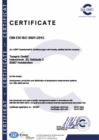 Tempris GmbH - Certificate DIN EN ISO 9001_EN
