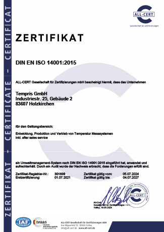Tempris GmbH - Zertifikat DIN EN ISO 14001_DE